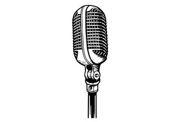 Vintage retro microphone hand drawn sketch engraving style vector illustration.