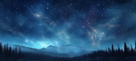 Wall Mural - forest and galaxy starry space background. generative ai technology.