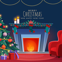 Fireplace. Christmas Card