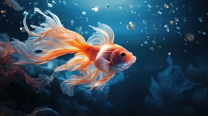  a goldfish swimming in an aquarium filled with water bubbles.  generative ai