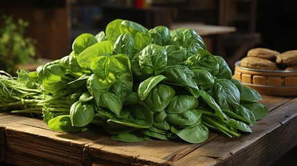 Sticker - spinach on a wooden table