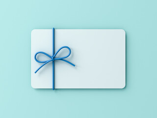 Aufkleber - Blank white gift card with blue ribbon rope bow isolated on blue cyan pastel color background with shadow minimal concept 3D rendering