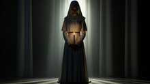Nun In The Dark Room With Candle