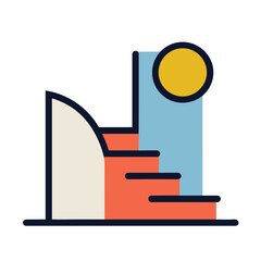 Poster - Vector flat icon of a yellow ball perched on top of a staircase in a minimalist style