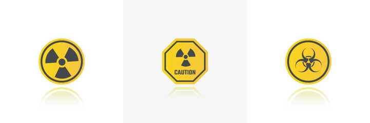 Radiation Hazard Sign Icon.Radiation warning  yellow sign.caution circle symbol icon isolated on white background. Vector illustration