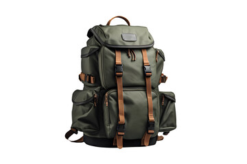 tourist khaki backpack on a transparent background. png file.