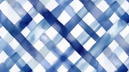 Wall Mural - seamless hand drawn watercolor gingham window pane grid plaid stripes pattern. generative ai