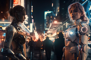 sci-fi fantasy girls at night in the urban jungle