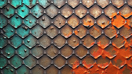 Seamless oxidized copper patina metal diamond plate grunge background texture. Generative Ai