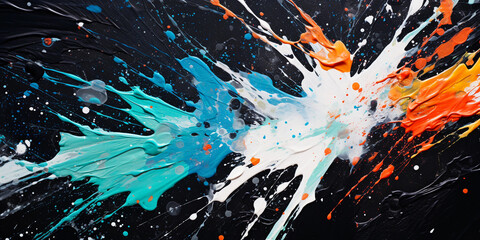 Wall Mural - macro shot of vibrant paint splatters, resembling a starry night, emphasis on textures, high contras