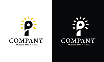Wall Mural - initial letter logo P candle logo design Vector on a black and white background.