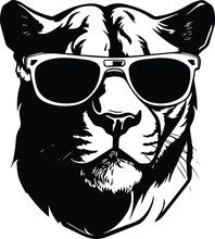 Panther In Glasses Logo Monochrome Design Style