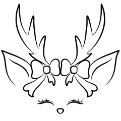 Wall Mural - Christmas deer face line on transparent background