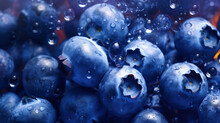 Close Up Blueberries Fruit With Water Splashing