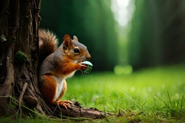 Wall Mural - squirrel eating nut