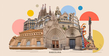 Contemporary Art Collage. Design In Modern Contemporary Retro Style About Barcelona