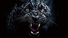 Front View Of Panther On Dark Background. Predator Series. Digital Art, Generative Ai