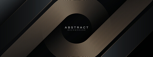abstract elegant black background with shiny gold geometric lines. modern golden diagonal rounded li