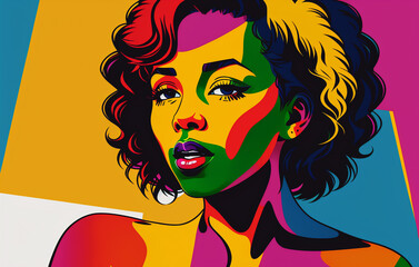 Wall Mural - Beautiful african american woman in pop art style. Generative ai