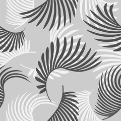 Hand drawn vector Black and white palm leaves seamless pattern set