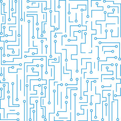 Modern computer technology background with connecting circuit network dots.