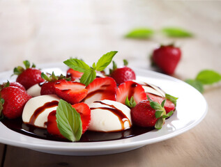 Wall Mural - Delicious summer salad with strawberries and mozzarella. Strawberry caprese salad. Generative AI