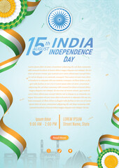 15 th august indian independence day vector illustration background brochure template with indian fl