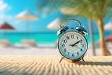 Fototapeta Mapy - time to relax concept. alarm clock on background of beach.
