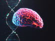 Concept research and analysis of human brain and dna on dark background. Generative AI