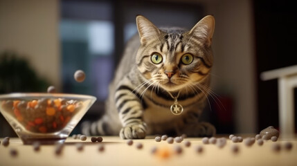 Cute cat eating cat food