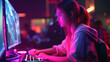 © redflower - Professional gamer girl plays video games on RGB pc