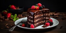 AI Generated. AI Generative. Sweet Dessert Brown Dark Chocolate Cake Bakery Decoration Party