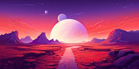 Wall Mural - ai generated. ai generative. cyberpunk retro vintage mars plant galaxy space surface outdoor backgro