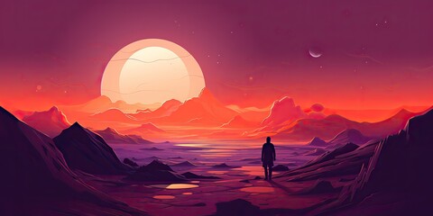 Wall Mural - ai generated. ai generative. cyberpunk retro vintage mars plant galaxy space surface outdoor backgro
