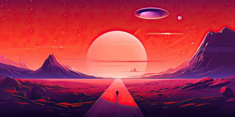 Wall Mural - ai generated. ai generative. cyberpunk retro vintage mars plant galaxy space surface outdoor backgro