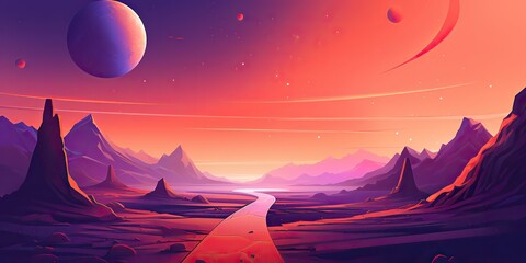 Wall Mural - ai generated. ai generative. cyberpunk retro vintage mars plant galaxy space surface outdoor backgro