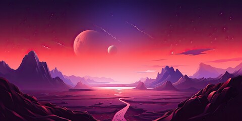 Wall Mural - ai generated. ai generative. cyberpunk retro vintage mars plant galaxy space surface outdoor backgro