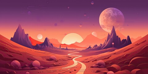 Wall Mural - ai generated. ai generative. cyberpunk retro vintage mars plant galaxy space surface outdoor backgro