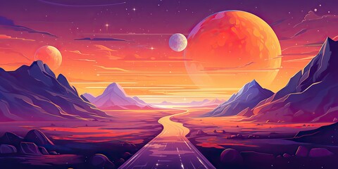 Wall Mural - ai generated. ai generative. cyberpunk retro vintage mars plant galaxy space surface outdoor backgro