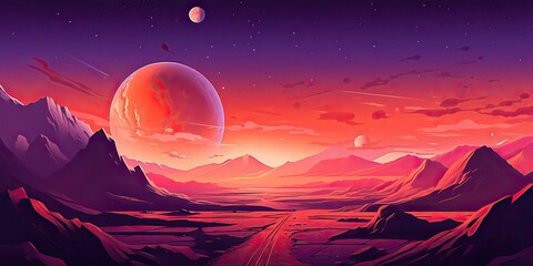 Wall Mural - ai generated. ai generative. cyberpunk retro vintage mars plant galaxy space surface outdoor backgro