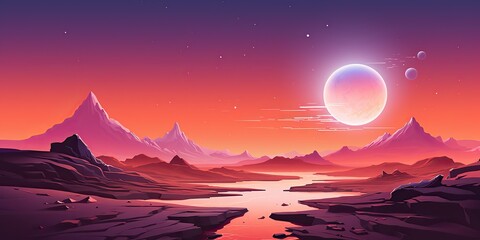 Wall Mural - ai generated. ai generative. cyberpunk retro vintage mars plant galaxy space surface outdoor backgro