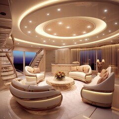 Wall Mural - Luxurious interior of a modern yacht. Generative ai