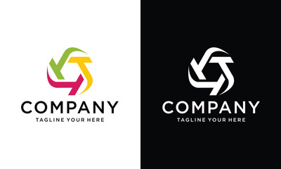 Wall Mural - colorful triple T logo vector modern hexagon simple combination concepts on a black and white background.