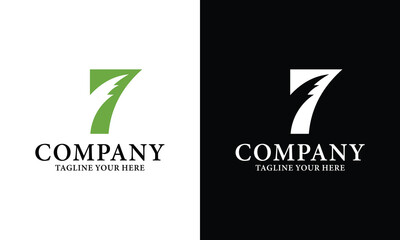 Wall Mural - Creative Illustration luxury sign number 7 with leaf logo on a black and white background.