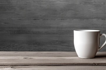 Canvas Print - Background of a milk cup on a wooden table with a cement wall