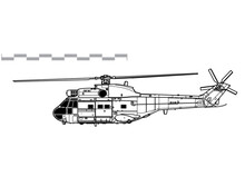 Aerospatiale SA 330 Puma. Vector Drawing Of Medium Utility Helicopter. Side View. Image For Illustration And Infographics.