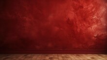 Burgundy Wall Of An Empty Room. Red Podium For Presentation Product. Grunge Background. Vintage Room Scene. Generative AI Stage