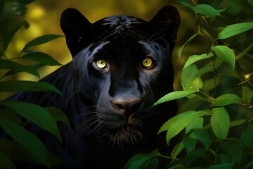 Wall Mural - Portrait of a big black cat. Puma wildlife wallpaper. Generative AI animal
