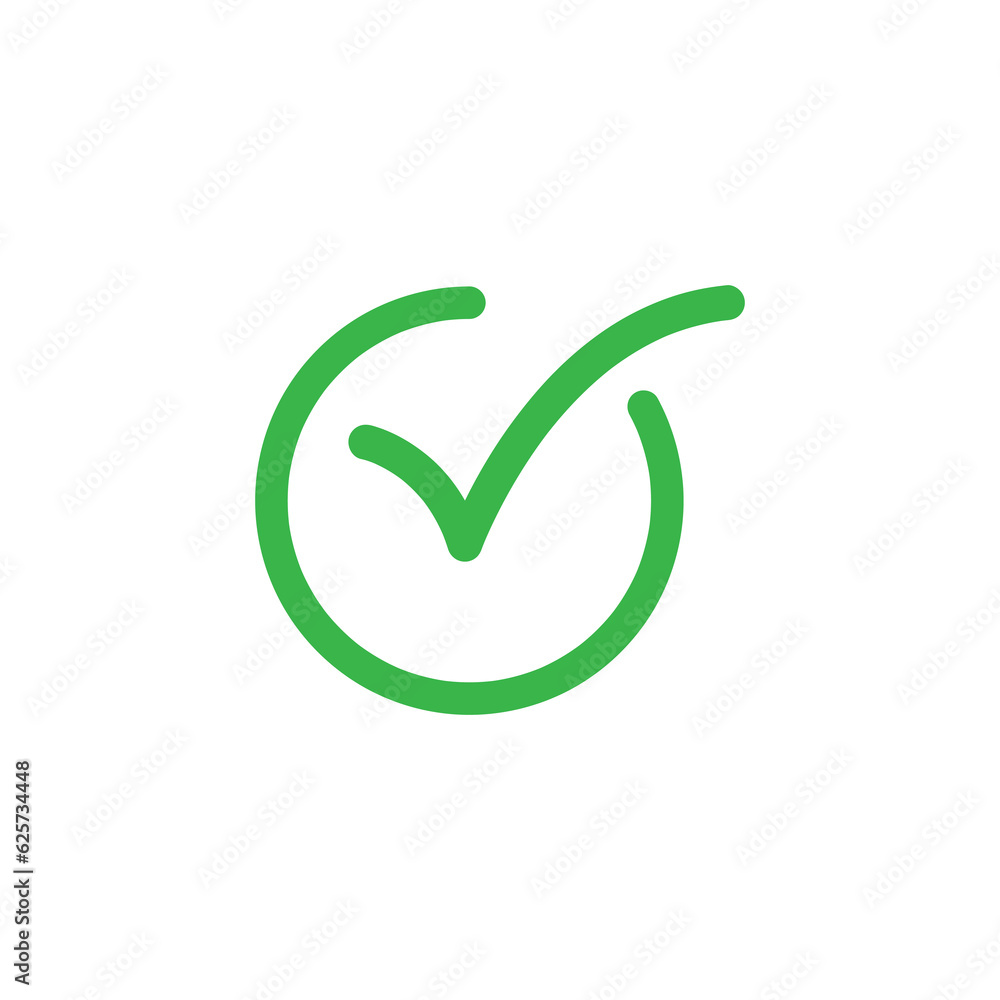 Green check mark icon. Tick symbol in green color, flat illustration ...