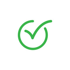 Green check mark icon. Tick symbol in green color, flat illustration..eps